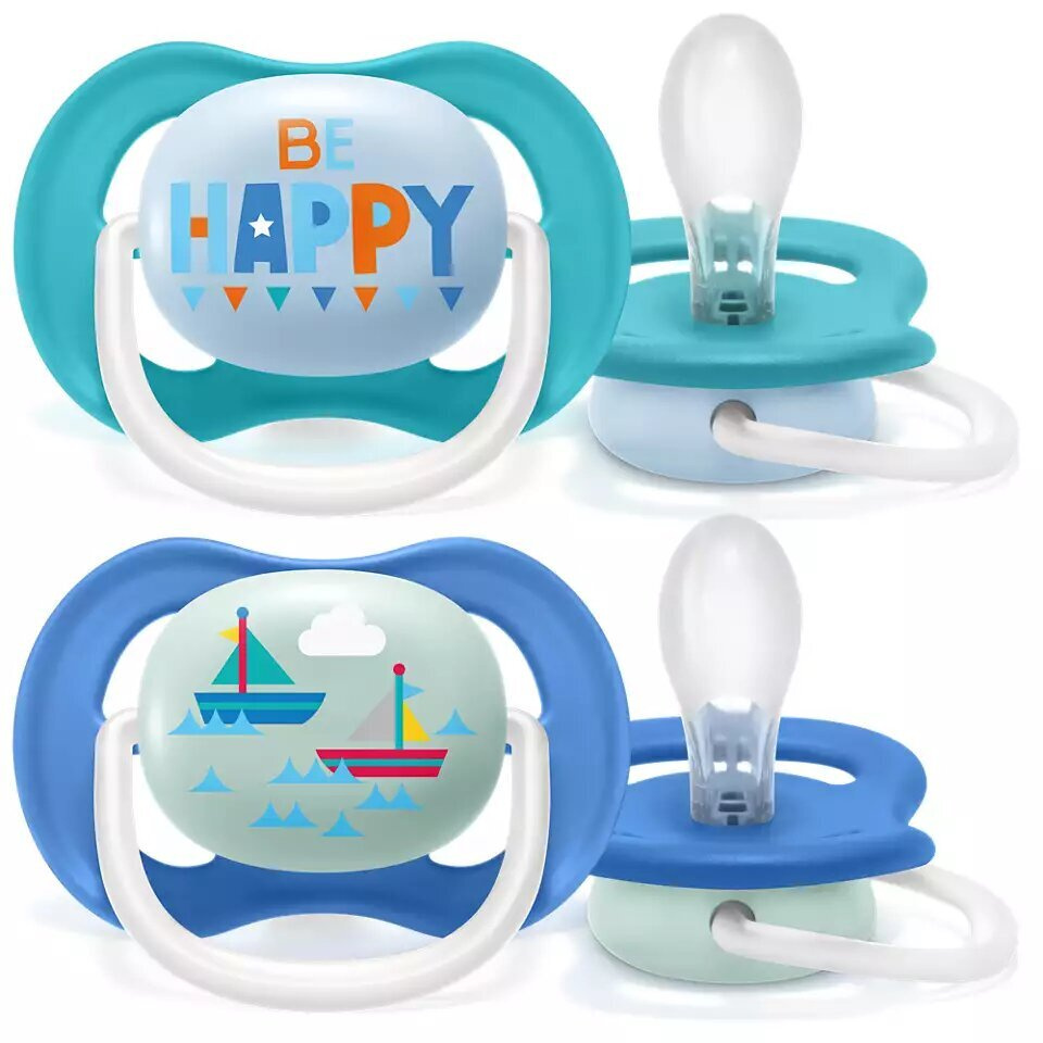 Philips AVENT / Пустышка силиконовая Ultra Air декор Кораблик/Be Happy, 6-18 мес, (уп. 2 шт.), для мальчиков
